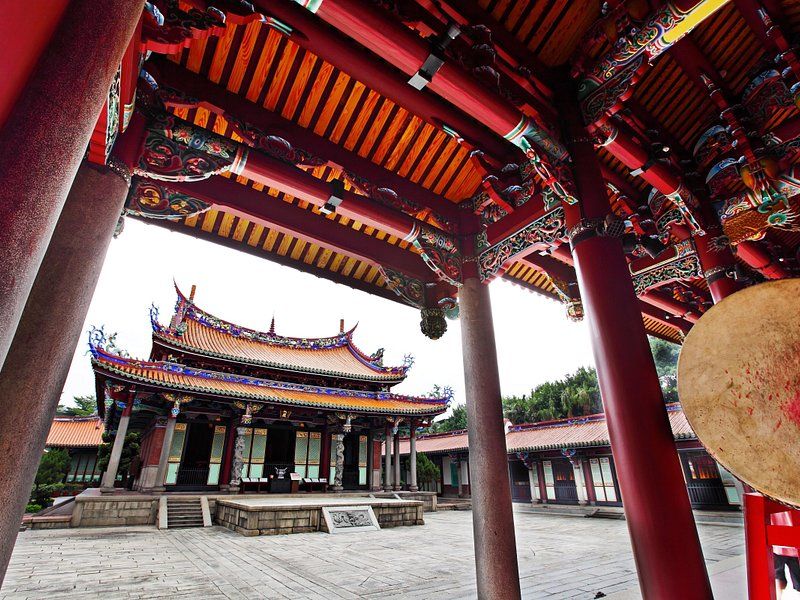 The main hall of the Taipei Confucius Temple seen across its courtyard